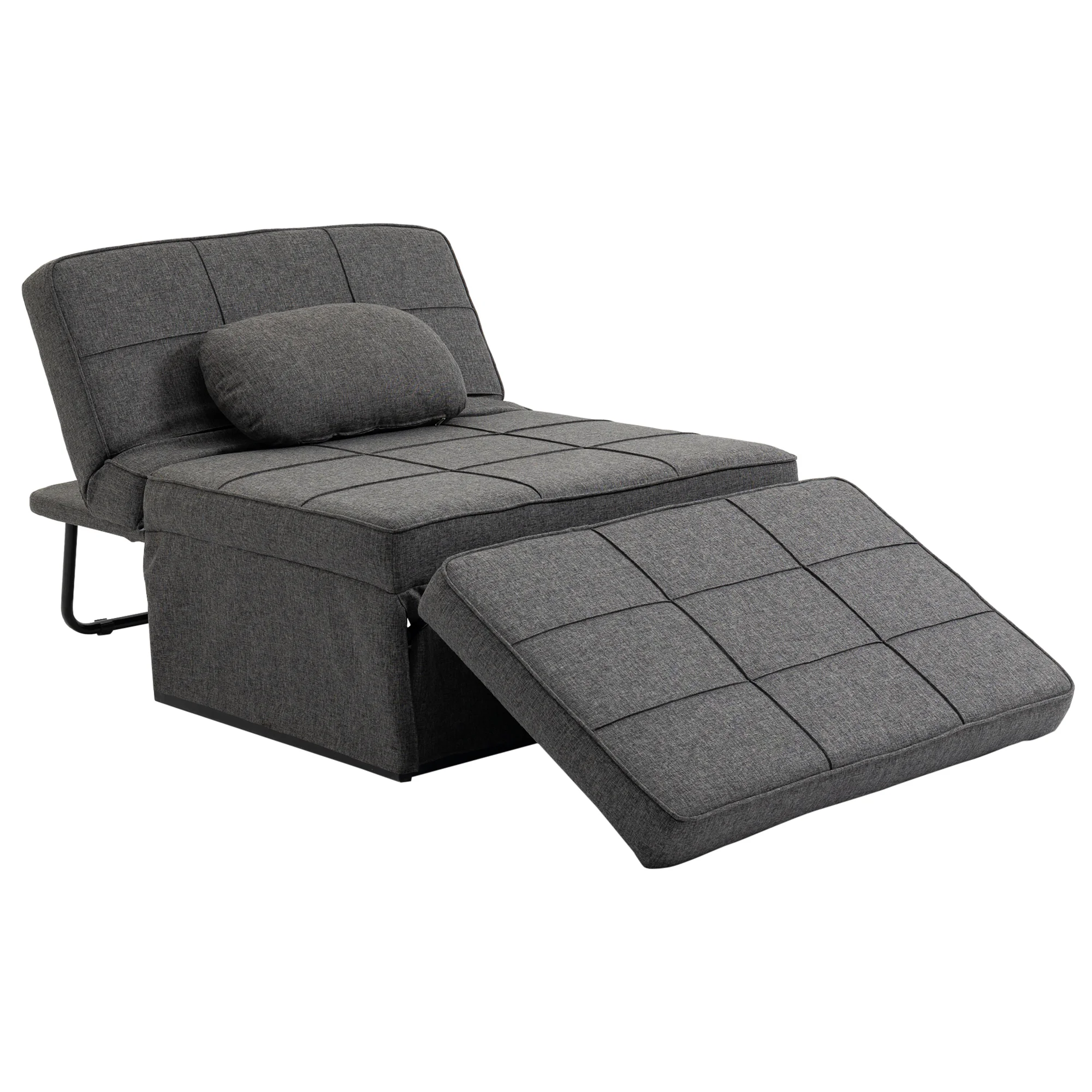 HOMCOM Chauffeuse 1 place 4 en 1 Fauteuil lit Convertible Pouf Dossier inclinable 5 Niveaux Repose-Pied Rabattable, Charge 200 K