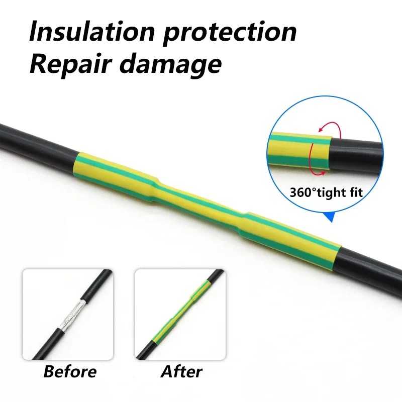 Yellow-Green 2:1 Heat Shrink Tube Termoretractil Heatshrink Tubing for Wire Repair Protector Cable Connector Insulation Sleeving