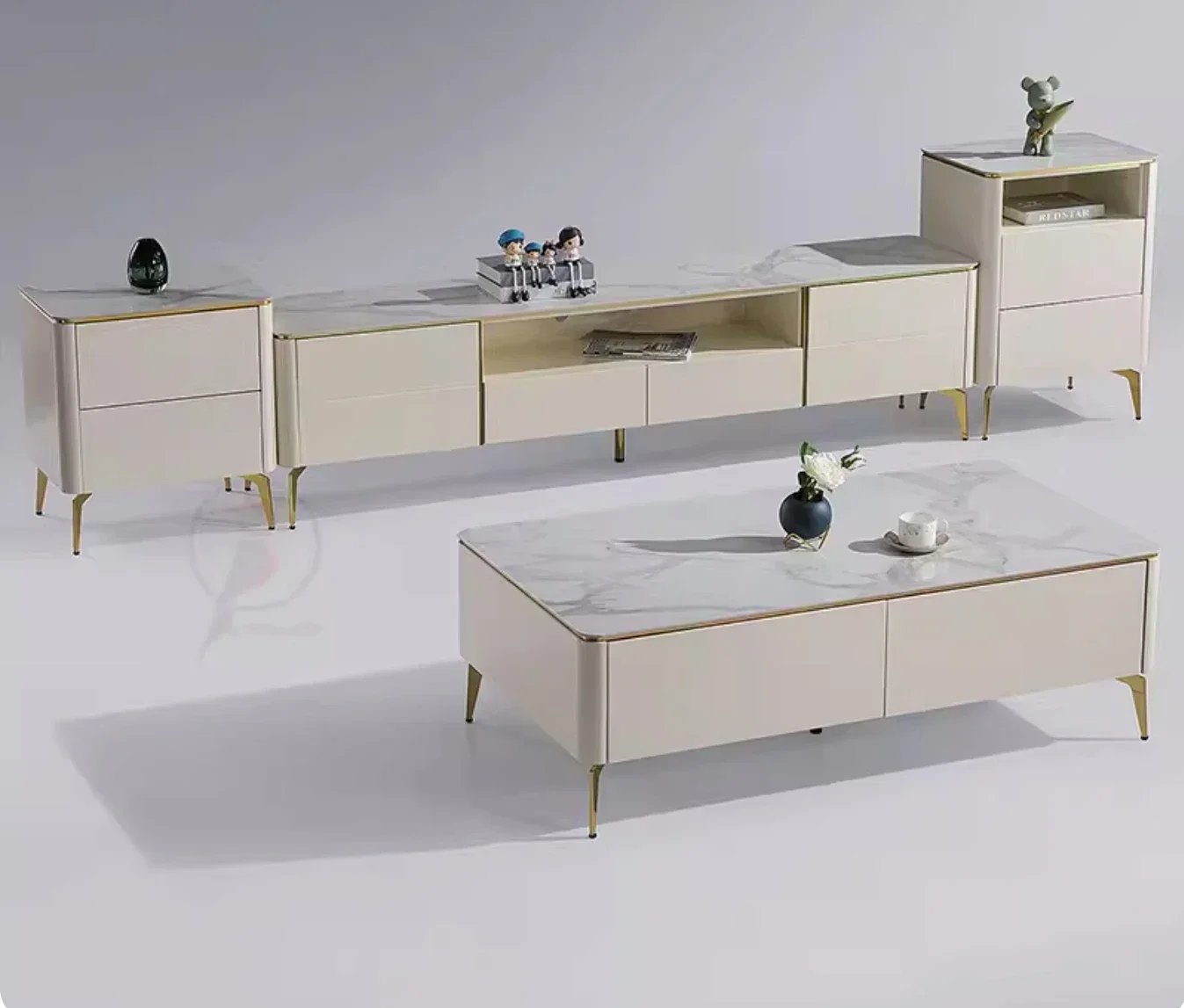 

#s Modern Simple TV Cabinet with Tea Table Small-Sized Glass Storage for Living Room for House Hold Furniture