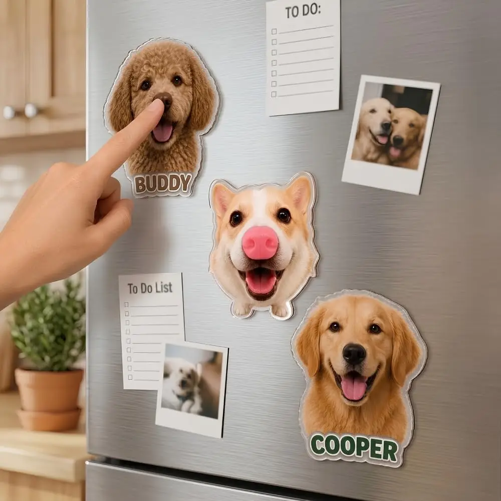 Personalized Dog Nose Squishy Fridge Magnet, Custom Pet Photo Acrylic Fridge Magnet Funny Pet Face Keepsake, Cute Dog Lover Gift