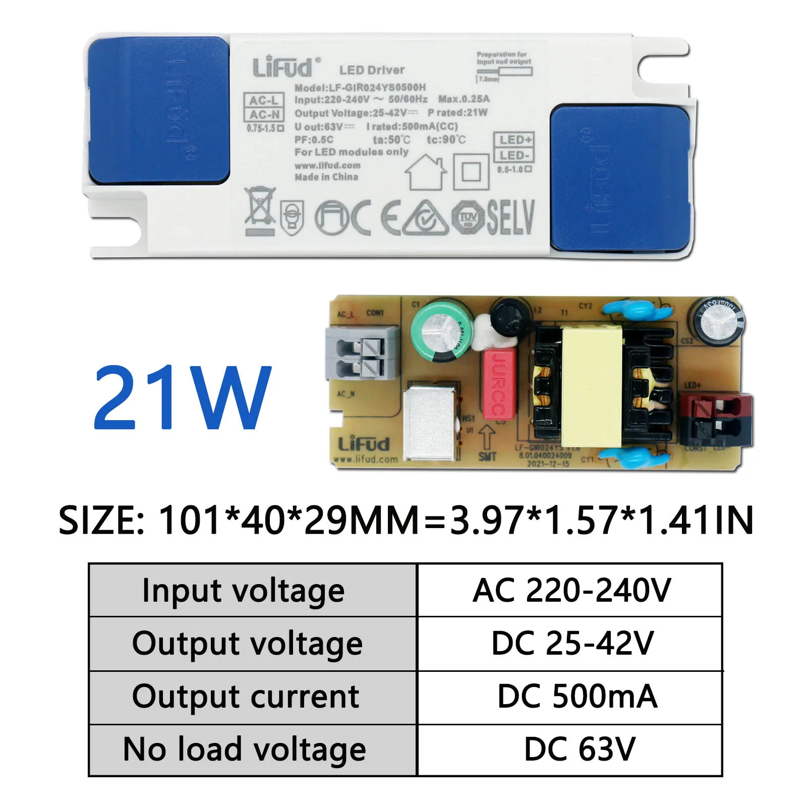 LiFud LED Driver 5.6-23.4W 135mA 160mA 180mA 200mA 250mA 300mA 350mA 400mA 450mA 500mA 550mA 600mA 25-42V Power Transform