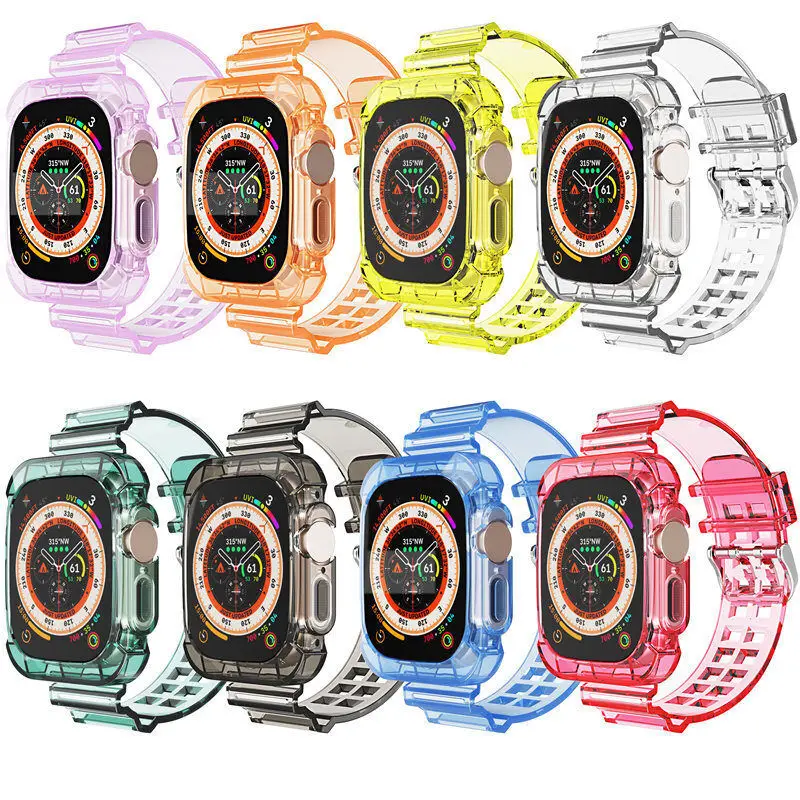 

For Apple Watch Ultra 8 7 6 5 SE 45mm 44mm Soft Clear Sports Protective Mod Case Band Strap Cover 49mm Transparent TPU Bracelet