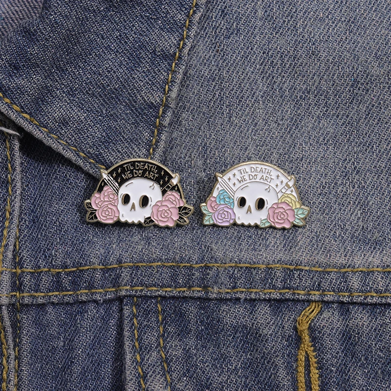 Punk Skeleton Paintboard Enamel Pins Til Death Wo Do Art Paintbrush Brooch Badge Trendy Gothic Lapel Jewelry Gift For Friends