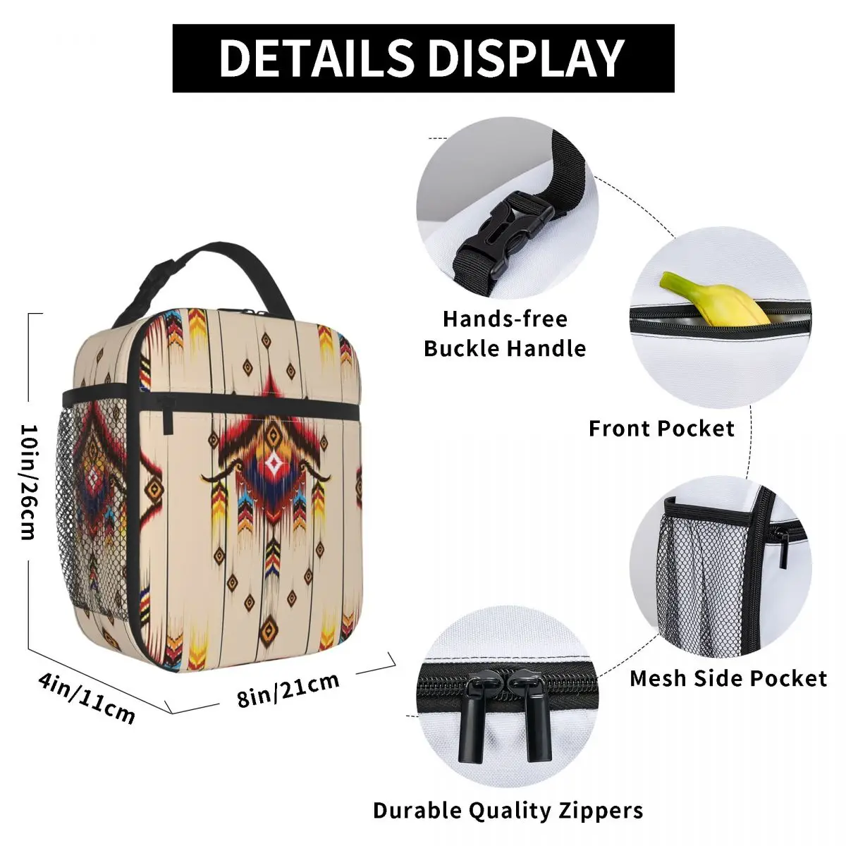Ikat Pattern Embroidery Abstract For Design Insulated Lunch Bag for Kids School Cooler Thermal Food Box Tote Lunch Boxes