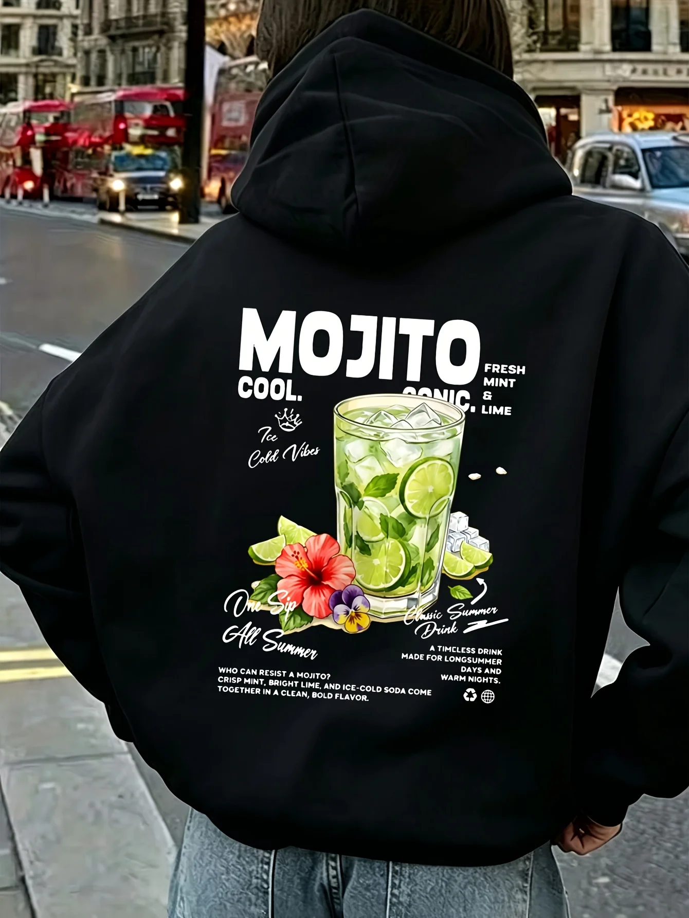 Summer Drink Style Hoodies Featuring Elements Like Mojito Lemon Flowers and Other Printed Patterns Sweatshirts Women's Clothes