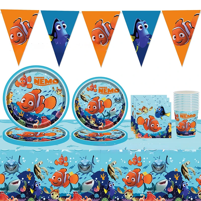 Finding Nemo Disposable Tableware Birthday Party Decor Backdrop Baby Shower Plate Sling Cup Banner Flag Foil Balloon