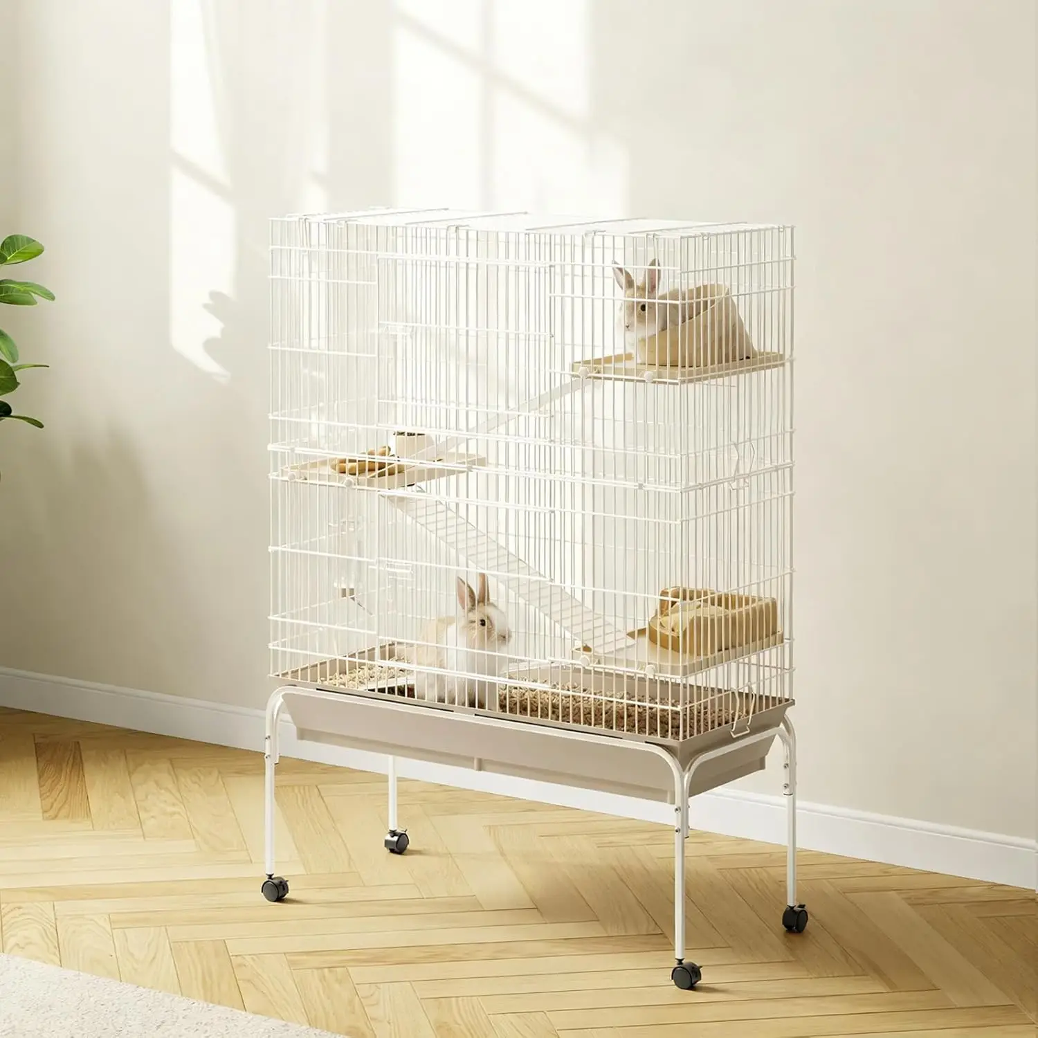 

4-Tier Guinea Pig Cage, 55" H Large Critter Nation Cage with Water Bottle, Bowl, Deep Tray, Metal Small Animal Cages On Wheels for Chinchillas, Guinea Pigs, Rabbit, Rat, Sugar Glider