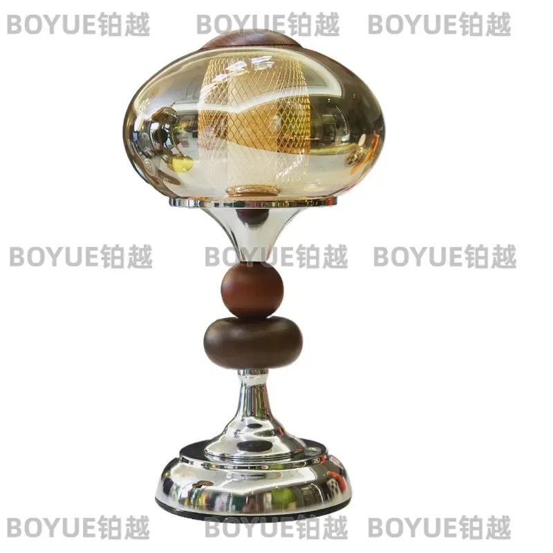Medieval Solid Wood Table Lamp Rechargeable Touch Control Bedside Light for Bedroom Study Decorative Atmosphere Night