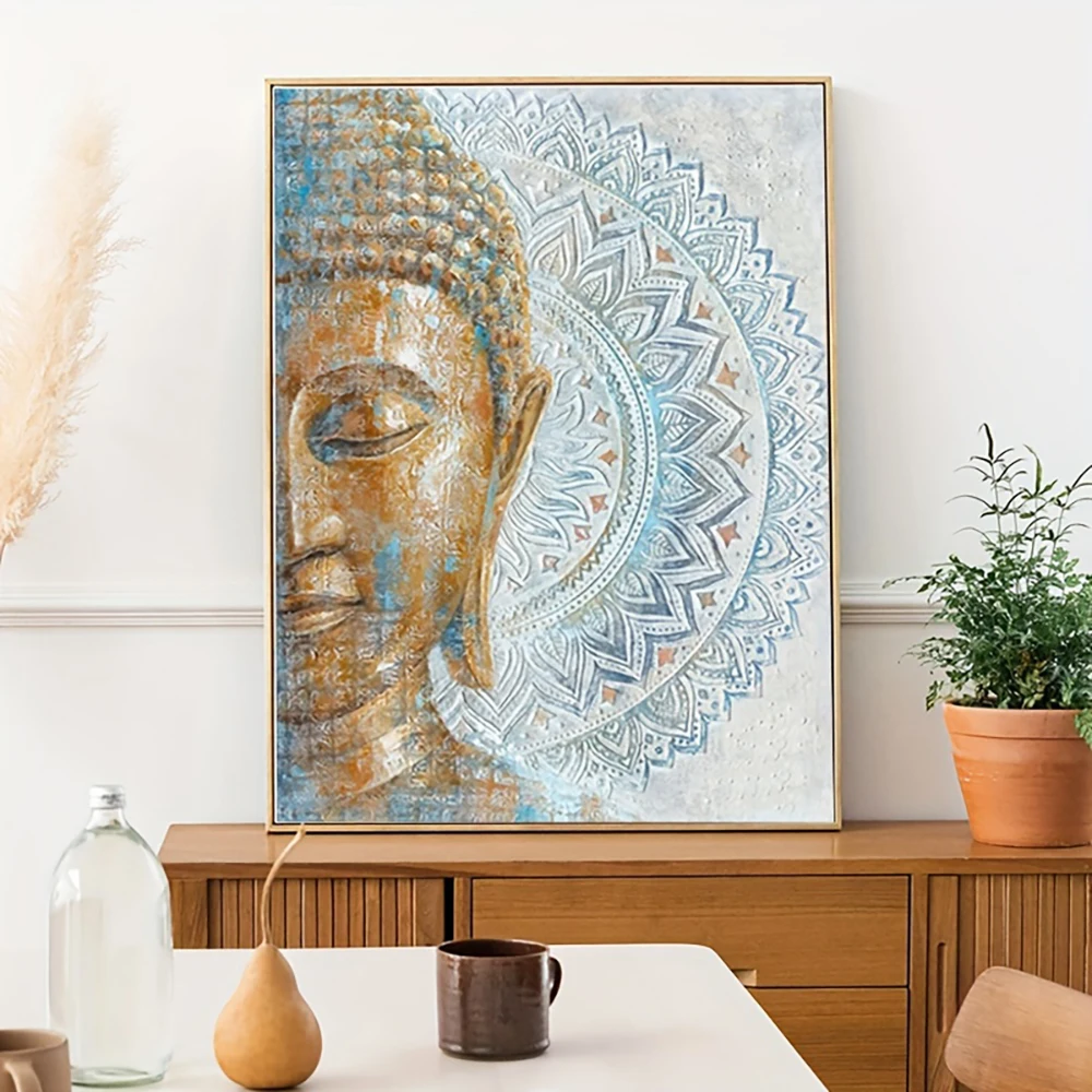 Modern Buddha Canvas Paintings Blue Mandala Flower Blossom Buddha Posters for Bedroom Living Room Buddhism Art Decor Pictures