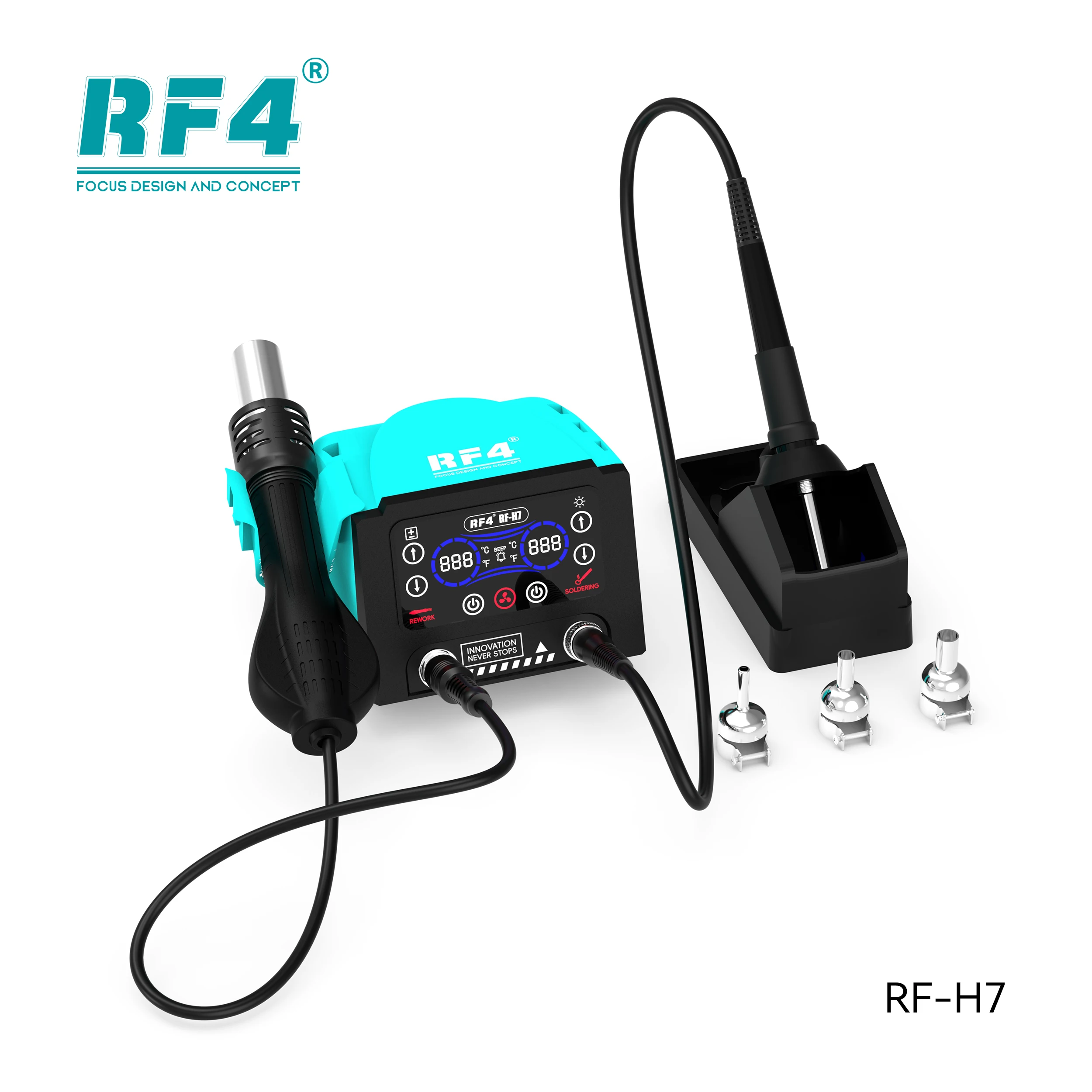 RF4 RF-H7 600W dwustanowiskowa stacja lutownicza Pistolet na gorące powietrze i lutownica 936 do mobilnych narzędzi spawalniczych do naprawy PCB