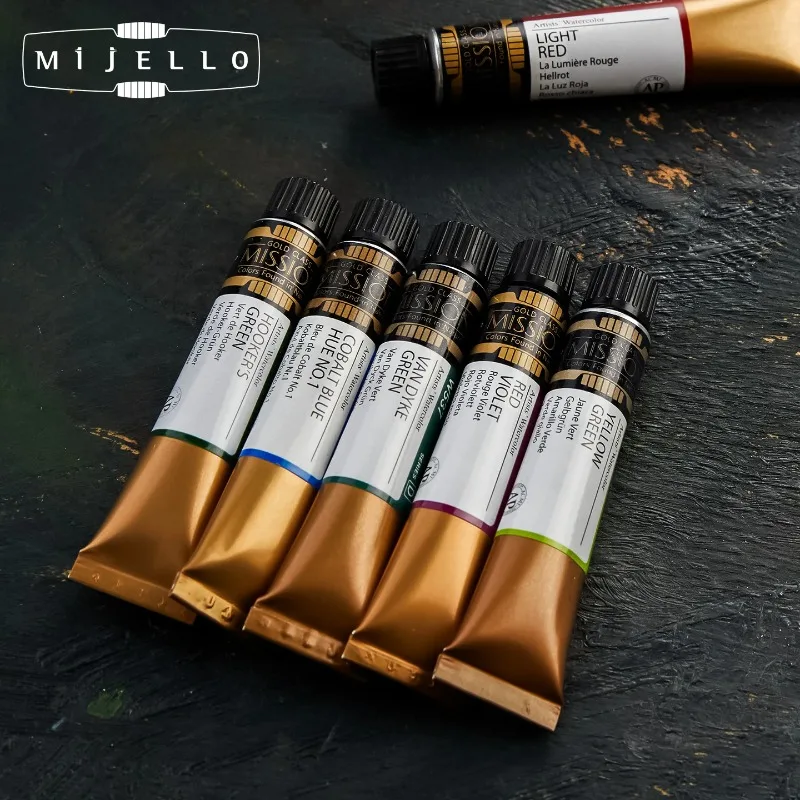 Original MIJELLO Mission Gold Watercolor Paint 7ml Single Tube Artist Grade Aquarela Professional Art Painting Pigment