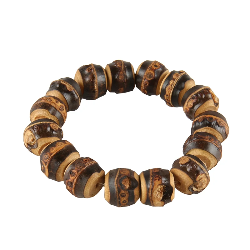 2025 New Vintage Retro Unisex Adjustable Elastic Unique Handmade Black Natural Bamboo Root Beaded Bracelet for Men and Women