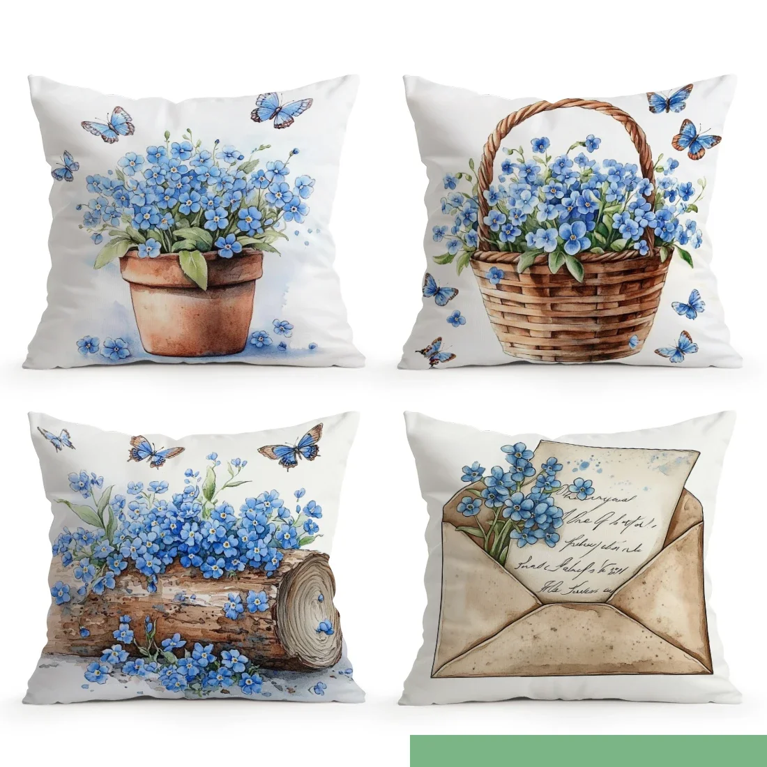 Forget-Me-Not Flower Pillowcase Printed Polyester 40/45/50cm Throw Pillowcover Decorative Sofa Cushion Pillowslip Home Decor
