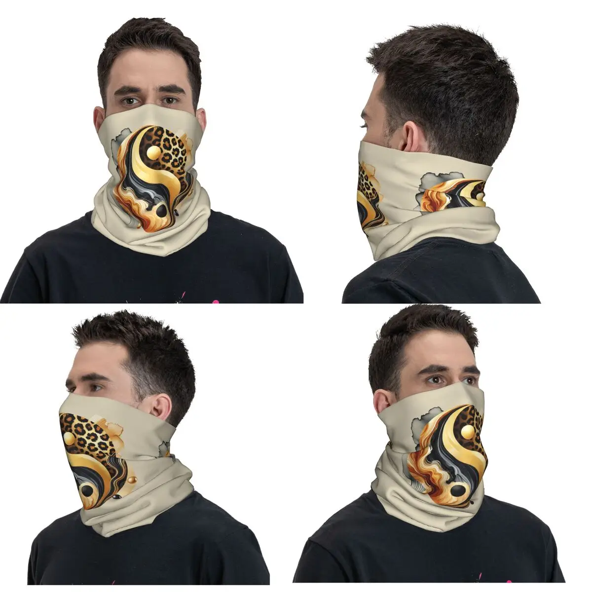 

Leopard Yin Yang Luxury Gold Marble Balance Design Bandana Neck Gaiter Printed Mask Scarf Multifunction Headwear Unisex Adult
