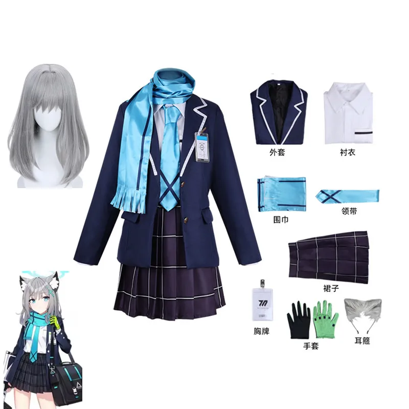 Disfraz de Cosplay de Sunaokami Shiroko del Anime Blue Archive, Uniforme Escolar JK con Falda, para Halloween, Fiestas y Carnaval