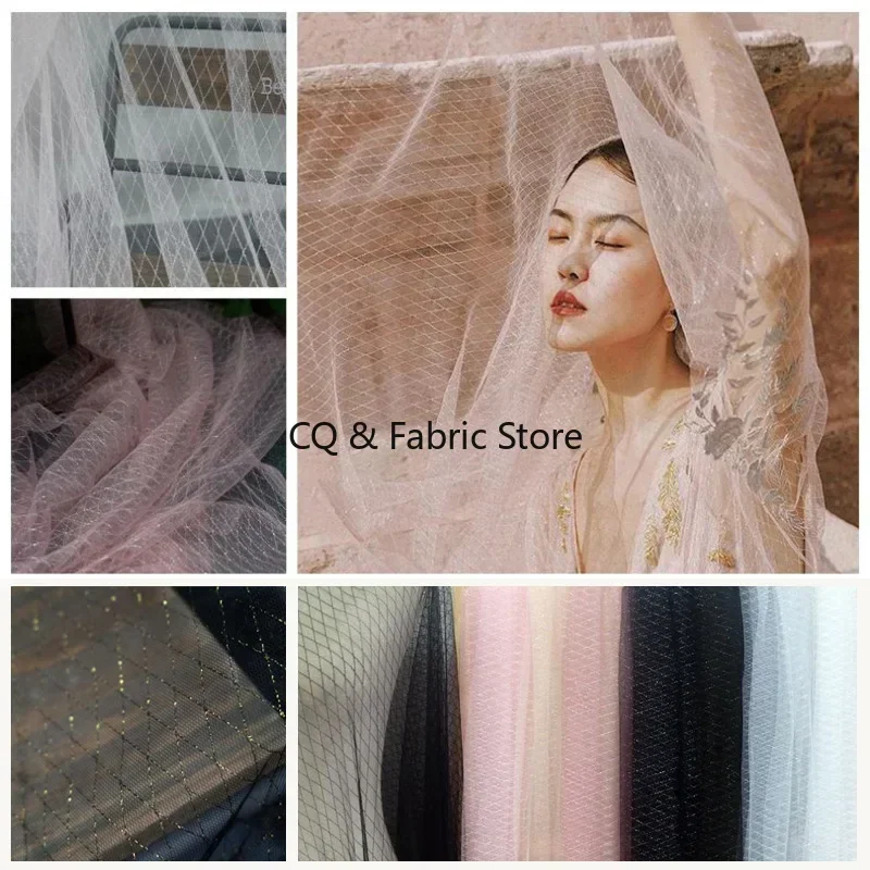 Tessuto di tulle a rete bianco nero largo 150 cm Abito da sposa di alta qualità Decorazione di nozze Tessuto a rete per gonna da ragazza