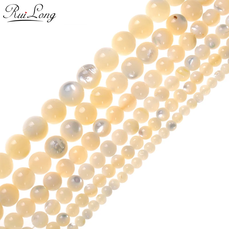 4/6/8/10mm Natural Round Pearl White Shell Beads For DIY Jewelry Making Strand Bead Bracelet Necklace Crafts 15“