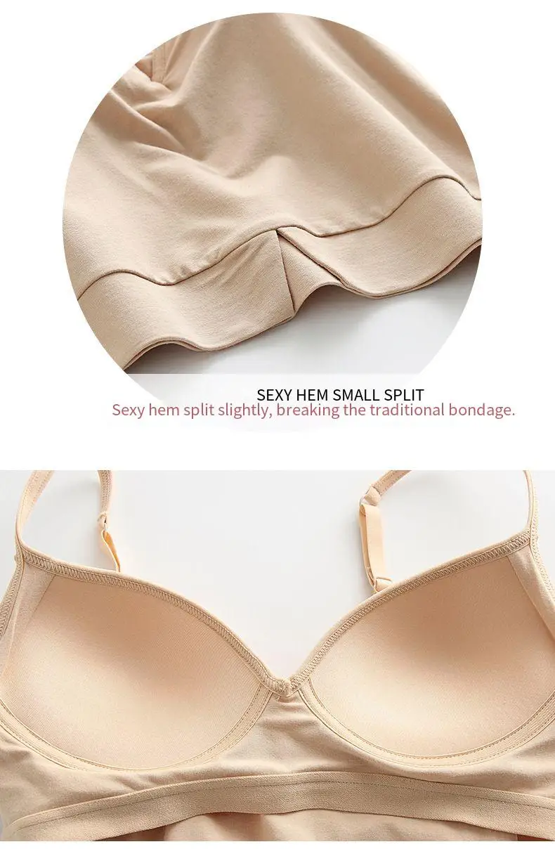 Spring/Summer 2024 New Women's Strap Pajamas V-neck Slit Bra modal Cotton Backing with Breast Cushion Strap Home Clothes