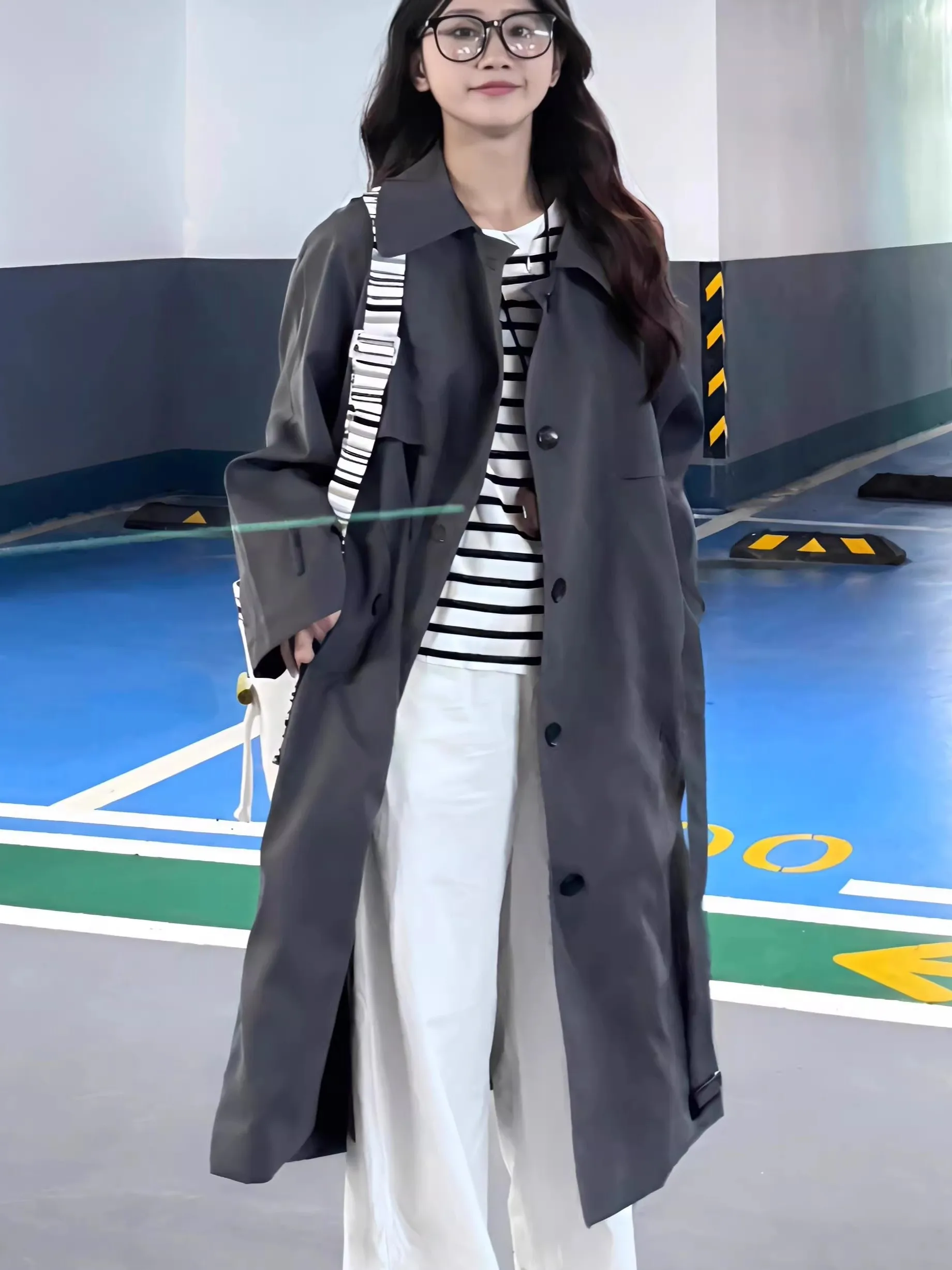 

ay Coat Women's Spring Autumn New Sle Cact Briti Casual Mid-Length Coat Windproof Long Sve Open Front No Hat