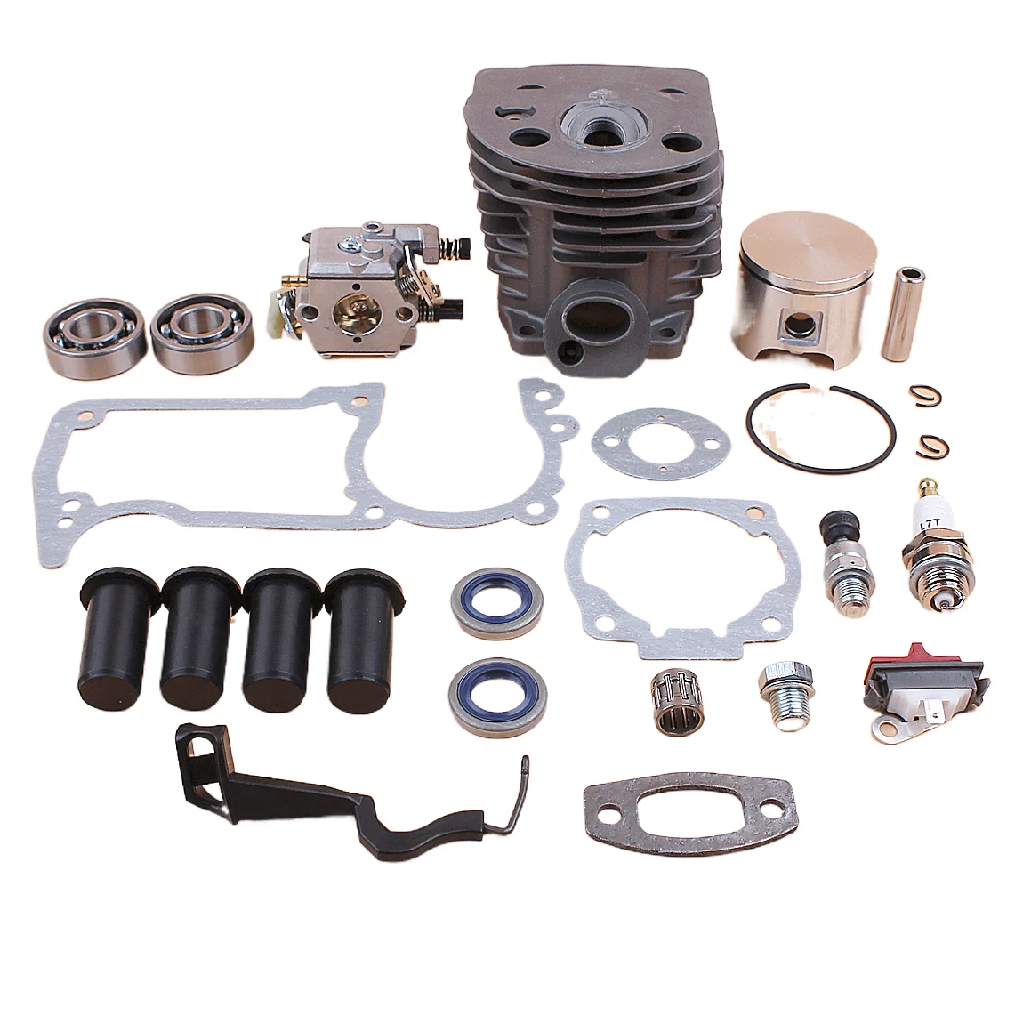 

46MM Cylinder Piston Carburetor AV Buffer Choke Rod Gaskets Kit For Husqvarna 55 51 Chainsaw Compression Release Value Plug