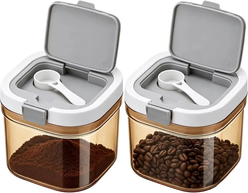 2pcs Coffee Canister with Scoop Airtight Coffee Storage Container Amber Light Blocking Jar Wide Mouth for Coffee Beans Sugar
