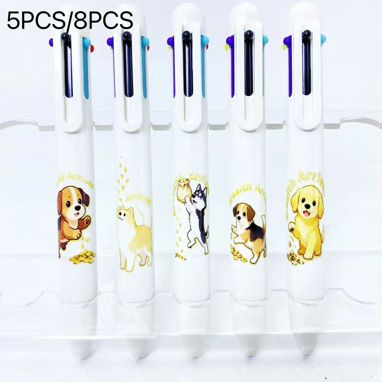 

5 шт./8 шт. белый набор разноцветных шариковых ручек Fortune Dog, шестицветные шариковые ручки, студенческие ручки для письма, креативный дизайн, студенческие ручки для письма, практичные