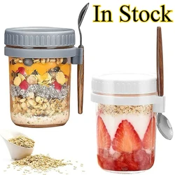 300ML Overnight Oats Cup with Spoon and Lid Fruit Salad Food Storage Container Leakproof Portable Breakfast Glass Bento Box