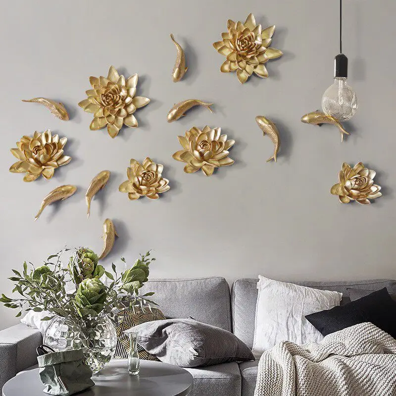 European Peony Lotus Fish Wall Hanging Hotel Villa Home Living Room TV Wall Corridor Wall Soft Decoration