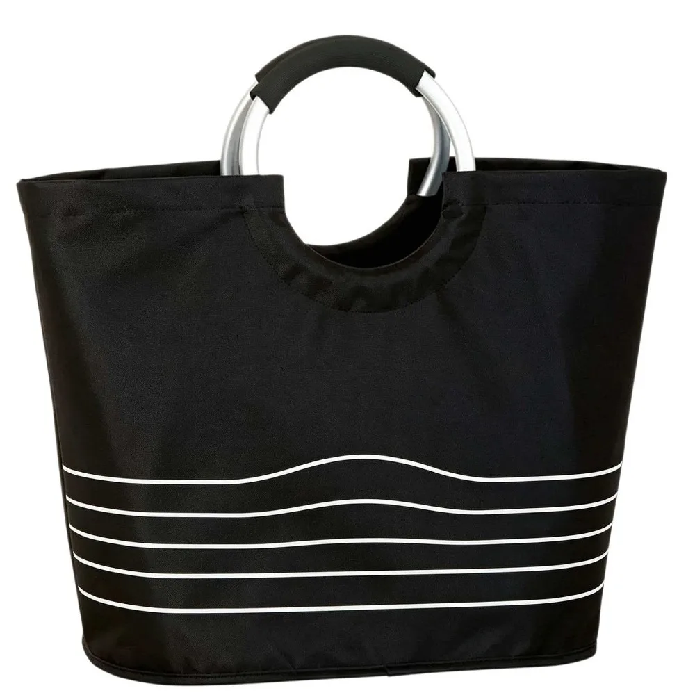 Foldable With Handle Storage Bag Portable Large Capacity Shopping Bag Washable Stripe Laundry Basket Camping
