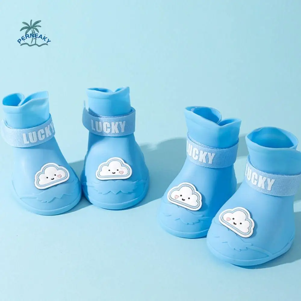 

4pcs/set Cartoon Anti-slip Pet Rainshoe Waterproof Wear Resistant Dog Rain Shoes Silicone Pet Foot Cover Rainy Days