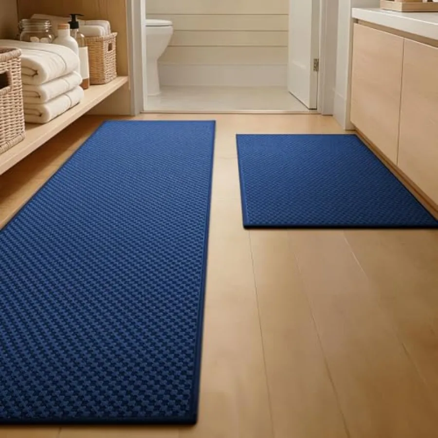 Bathroom Rugs Sets 2 Pcs Non Slip Washable, Absorbent Quick Dry Bath Mat Set, Weave Texture Low Profile Bath Rugs, Floor Mats f