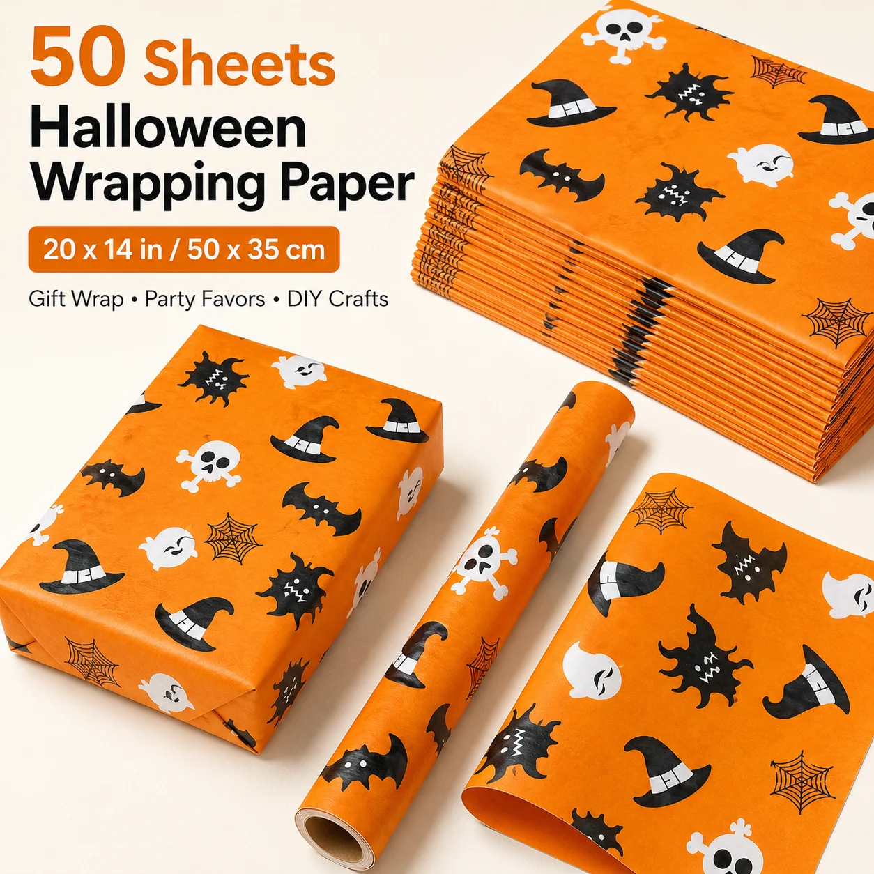 50개 할로윈 포장지 마녀 모자 티슈 페이퍼 20x14 - Pattern Tissue Paper 리뷰 및 가격