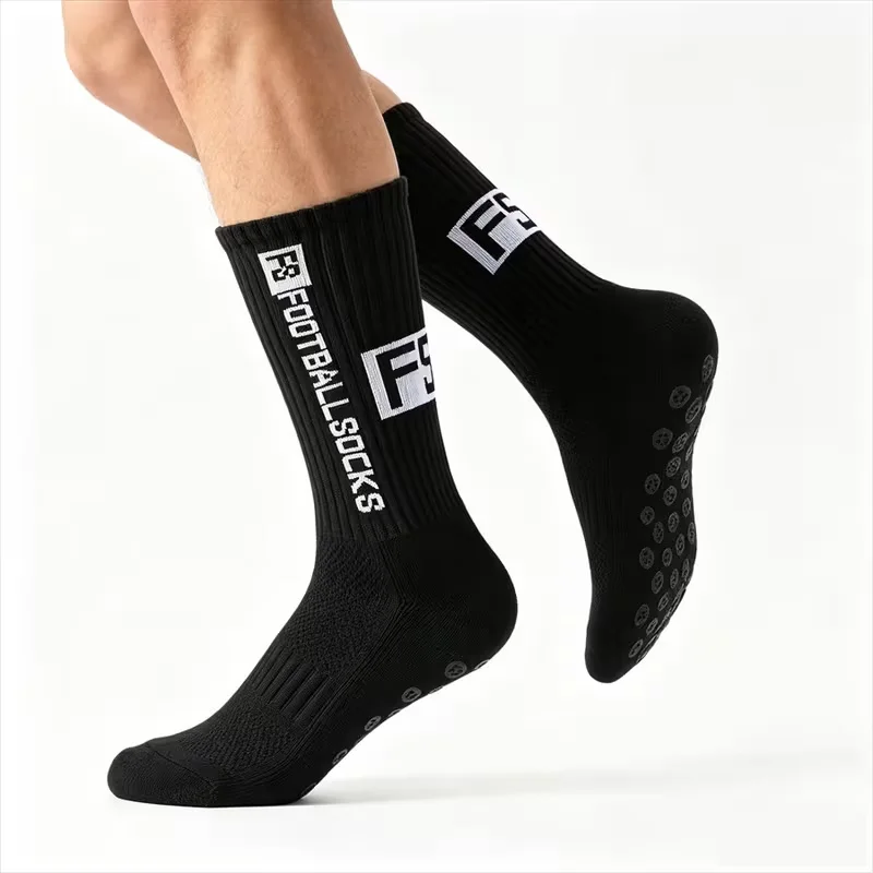 1 Pair Grippy Sports Crew Socks Stylish FS Logo Breathable Non Slip Mid Calf Socks for Football Biking Daily Workout Men Women view 4