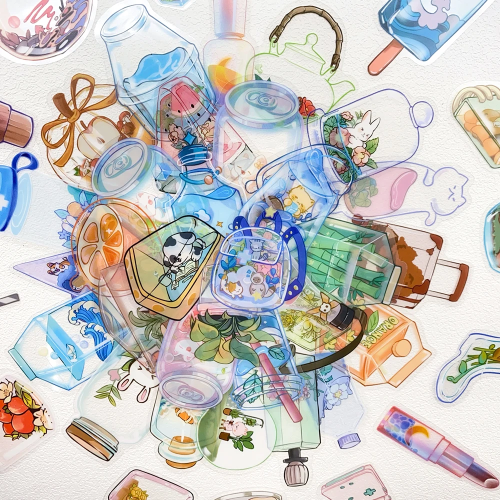 50pcs Transparent Objects PET Stickers Decals For Laptop Notebook Skateboard Guitar Helmet DIY Cartoon Aesthetic Stickers