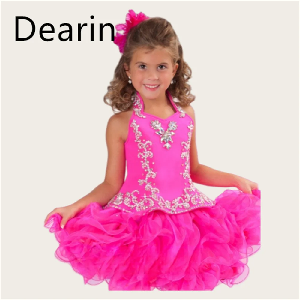 Customized Flower Girl Dress Dearin Square Collar A-line Knee Length Skirts Tulle Sleeveless Dresses