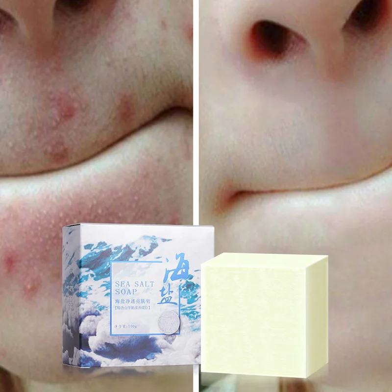 100g Sea Salt Mite Removal Soap Oil Control Sulfur Face Wash Goat Milk Cleansing Essential Oil Soap Soap Handmade Soap face care