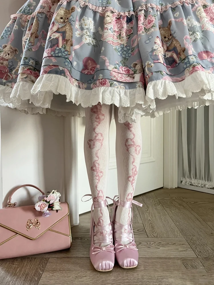 ピンクのクロスストラップハイヒール、チャンキーヒール、レディース2025年秋新作フレンチサテンバレエロリータシューズ