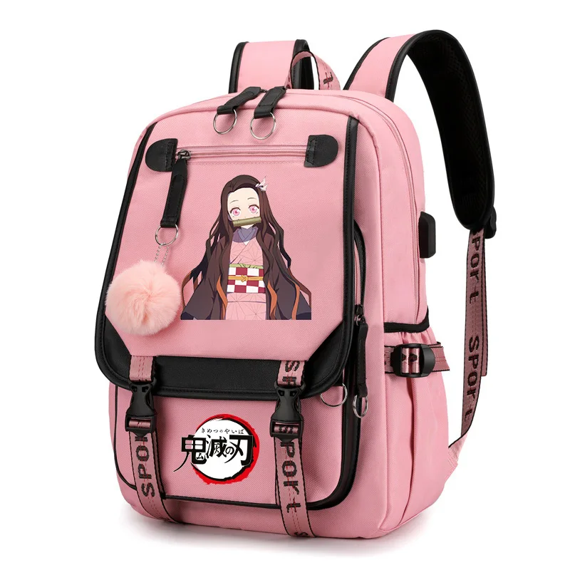 Anime Demon Slayer Nezuko Backpack for Teenager Student Canvas Travel Bag Children Kimetsu No Yaiba School Bags Laptop Bagpacks