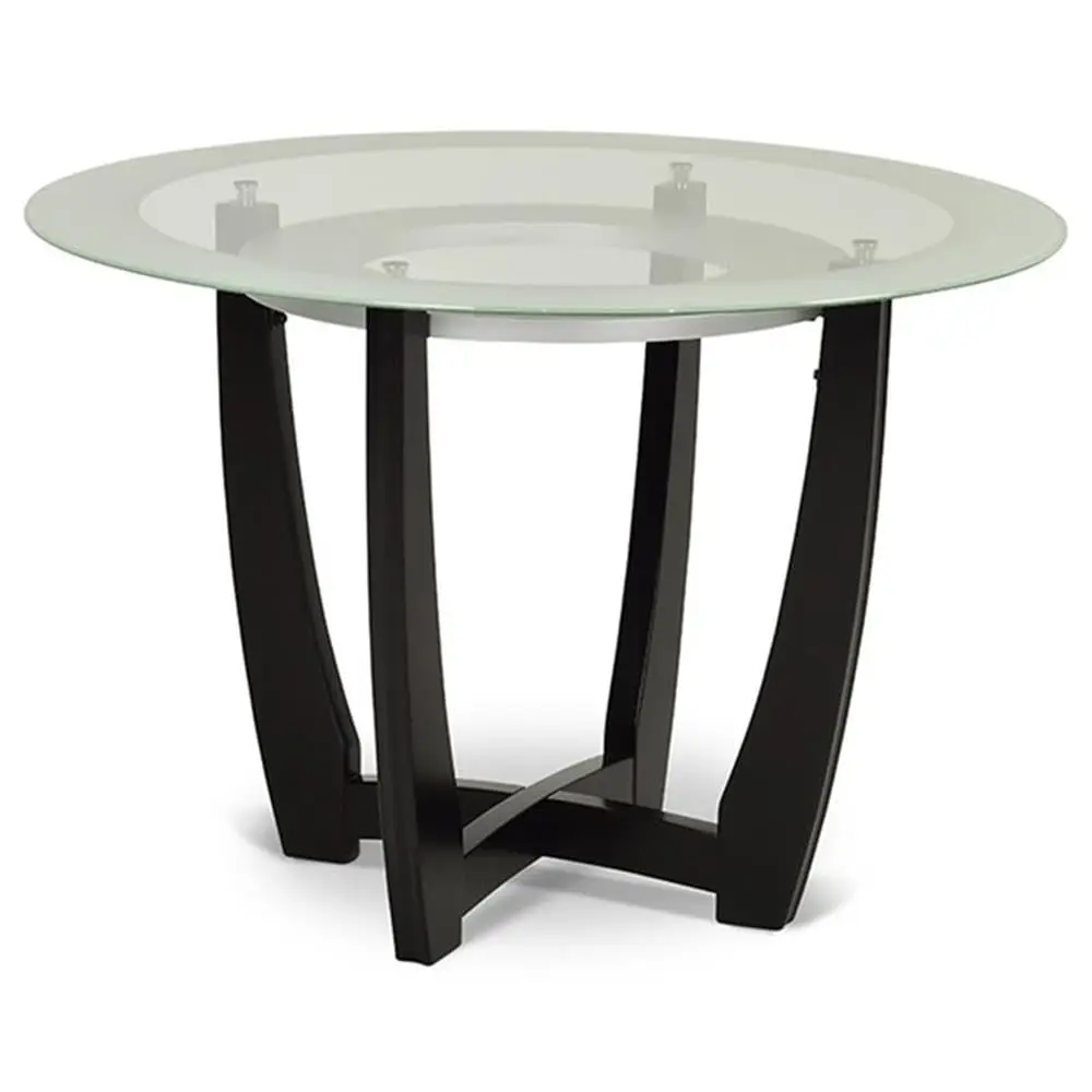 Round Glass Dining Table Modern Chrome & Espresso Solid Wood Base 45 Inch, Customized