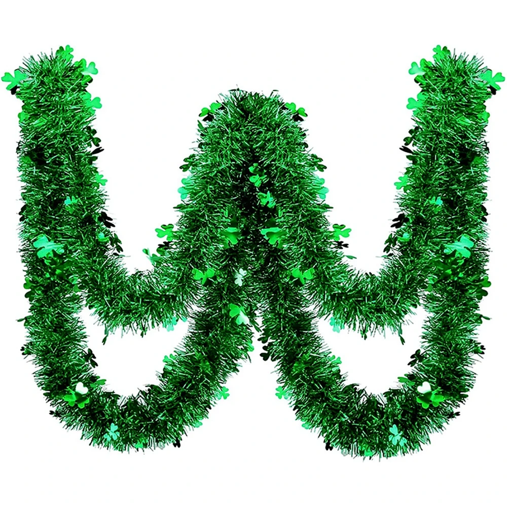 Shamrock Wreath for St. Patrick\'s Day Decorations Irish Themed Parties Tinsel Home Garland Decoration Wire Circle