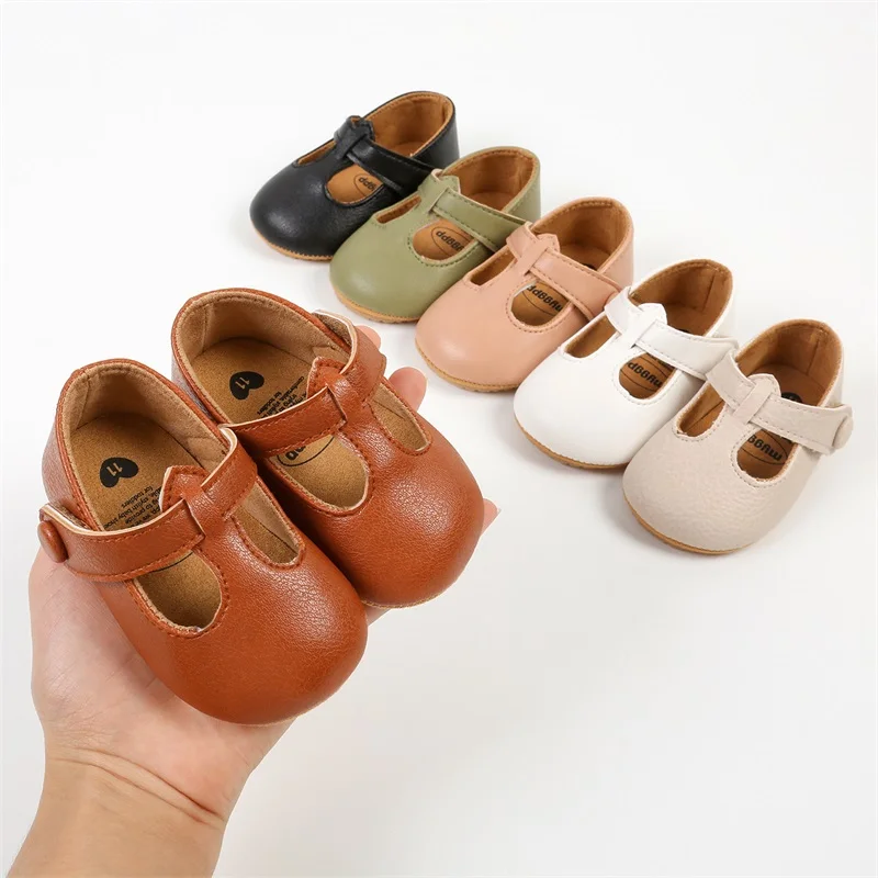 2026 Baby Shoes Newborn Girl Princess PU Toddler Shoes Bow Decor Rubber Sole Anti-Slip First Walker Shoes 0-18M