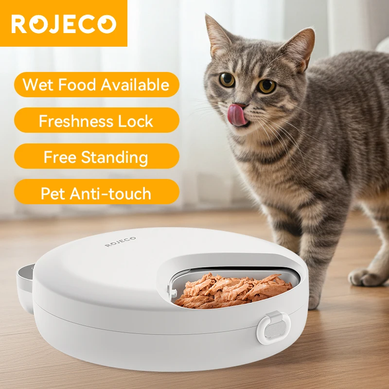 ROJECO Automatic Pet Feeder 4 Meals For Wet Dry Food Feeding Wireless Smart Kibble Dispenser Cat Dog Multifunctional Cat Feeder