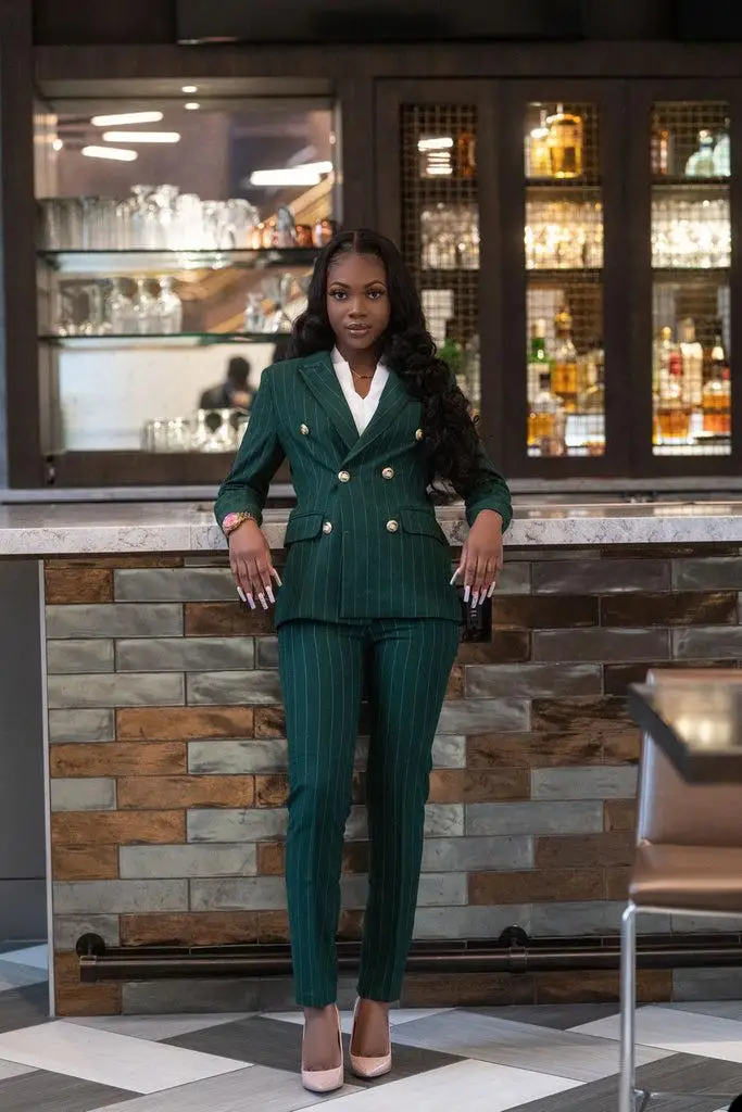 Mother Of The Birde Pants Suits Hunter Green Striped Street Celebration Blazer Set Evening Party Prom Wear 2 Pieces