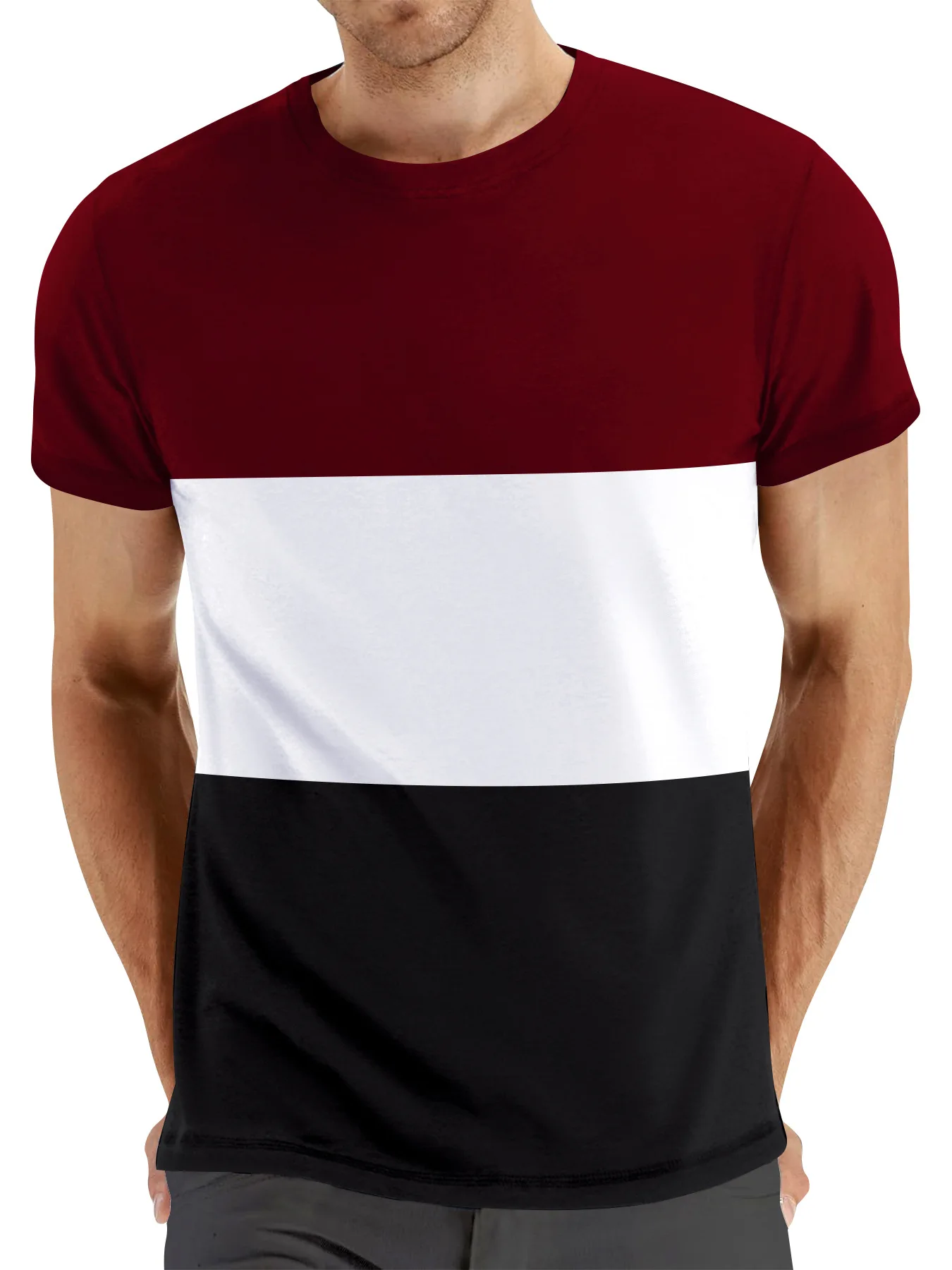 2024 summer cross-border plus-size casual round neck short sleeve men's color patchwork men's T-shirt Fitness T-shirt