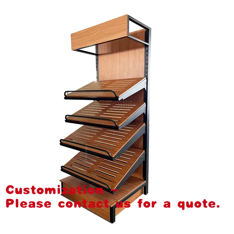 custom.Wooden Steel Bread Display Cake Merchandising Stand Bakery Showcase Rack