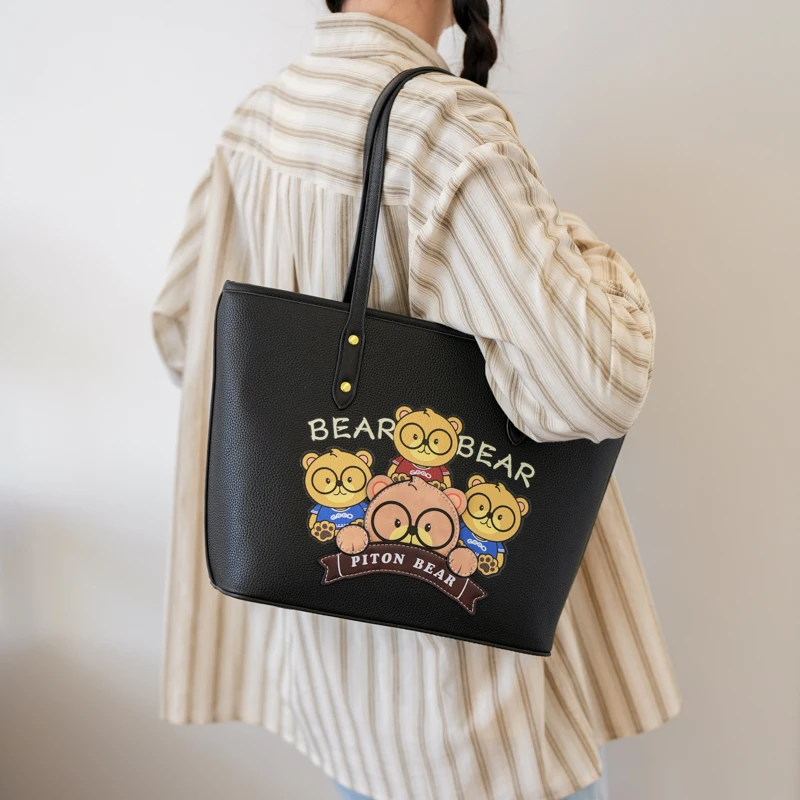 Cartoon bear shoulder bag for women,Large capacity commuter Tote bag for office women,High quality lady big purse shoulder bag