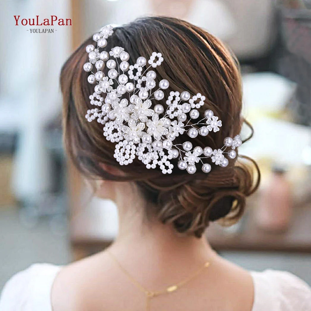 

YouLaPan Wedding Bride Pearl Flower Hair Comb Women Trendy Headpiece Banquet Party Hair Accessories Handmade Headwear HP819