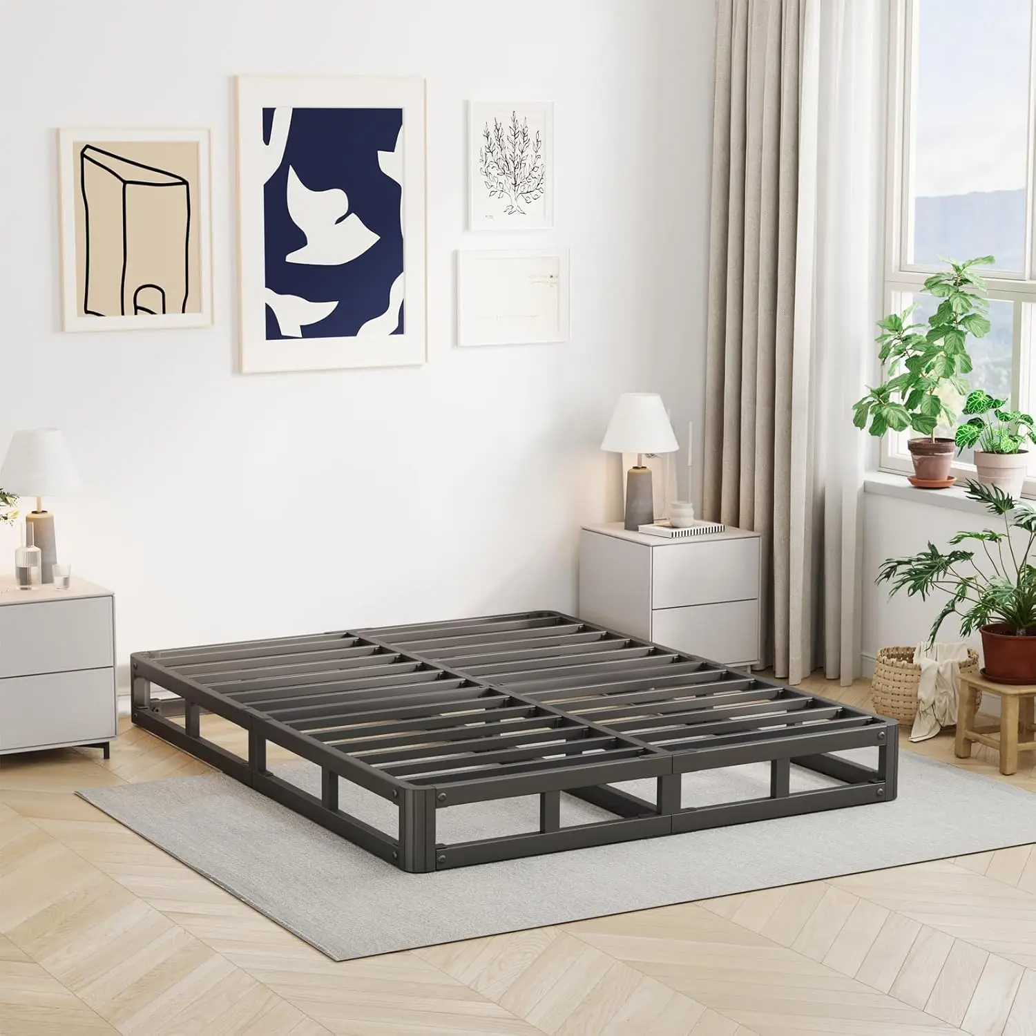 5 In High Heavy Duty Full Size Bed Frame No Box Spring Needed, Low Metal Bed Frame Full, Sturdy Steel Support Mattress