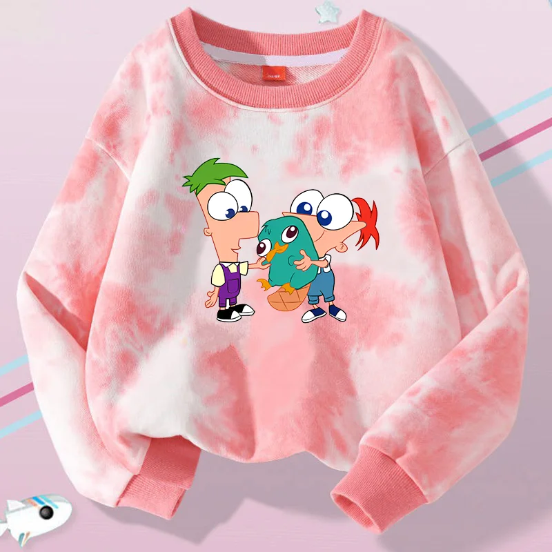 Phineas And Ferb Clothing Kids Bottoming Shirt Crewneck Girl Sweatshirt Pullover Blouse Children T-shirt Long-sleeved Tops