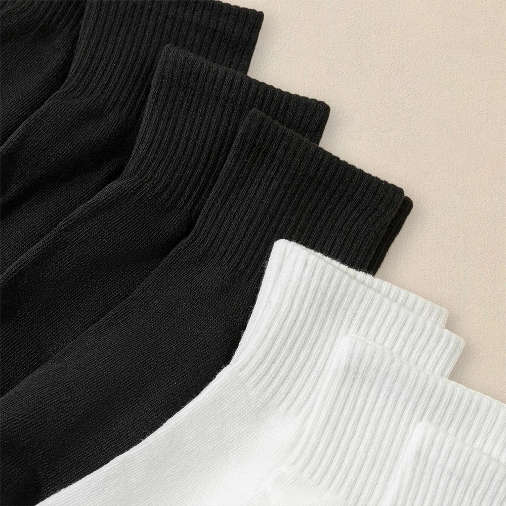 10 Pairs Women Solid Black White Socks Simple Fashionable Versatile Deodorizing Antibacterial Comfortable Mid Length Socks